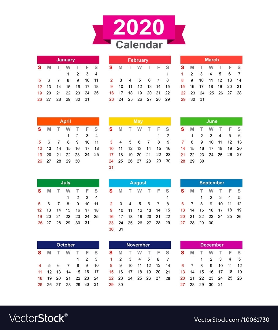    2020 Year Calendar Isolated On White Background 4 