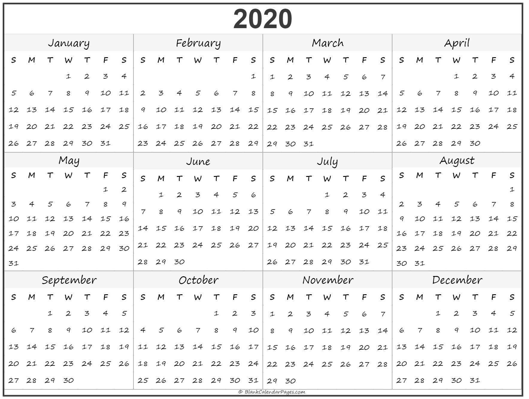 2020 Year Calendar | Yearly Printable