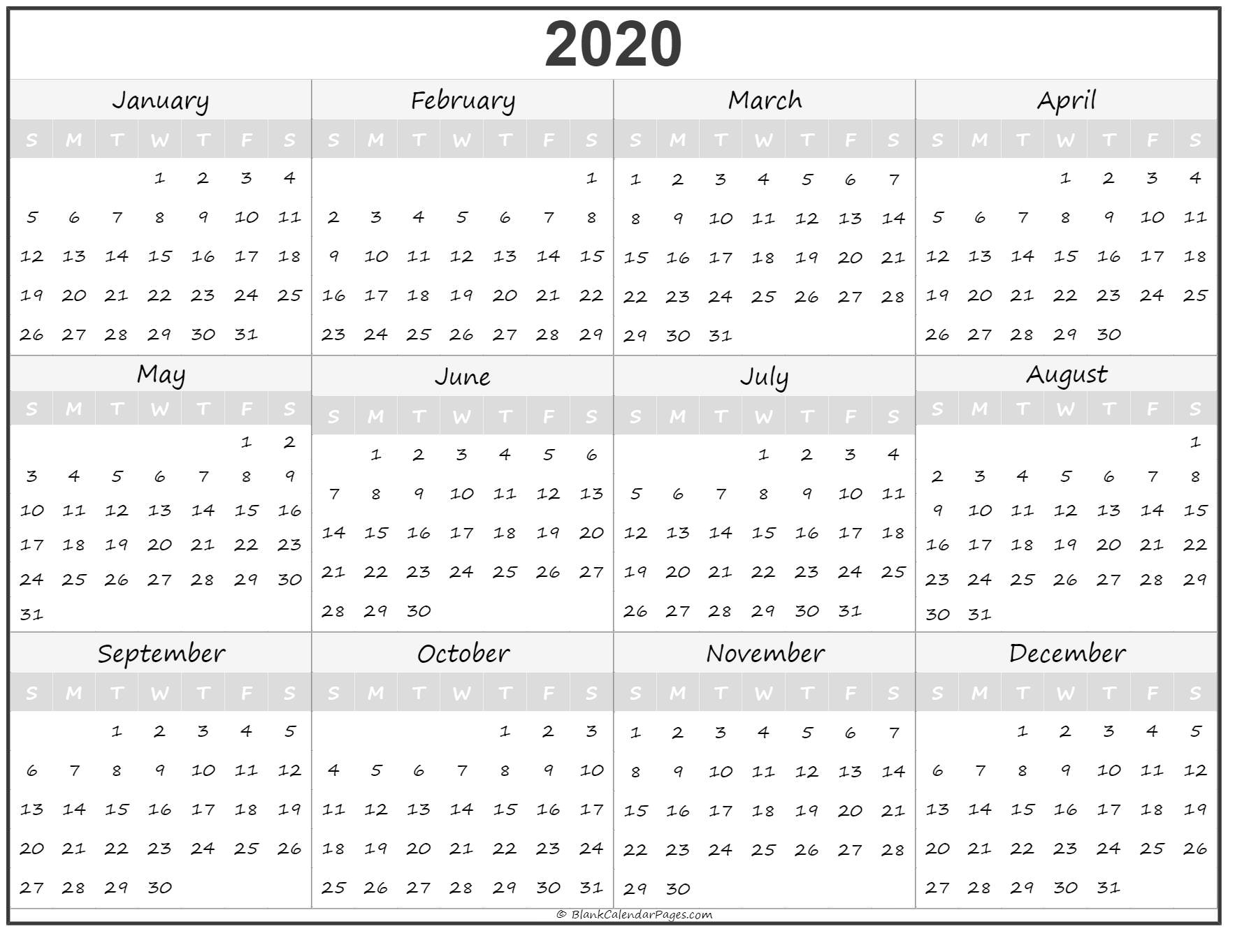 2020 Year Calendar | Yearly Printable