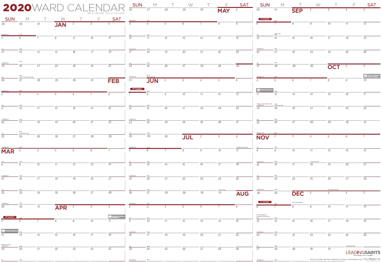 2020 Yearly Ward Calendar | Leading Saints