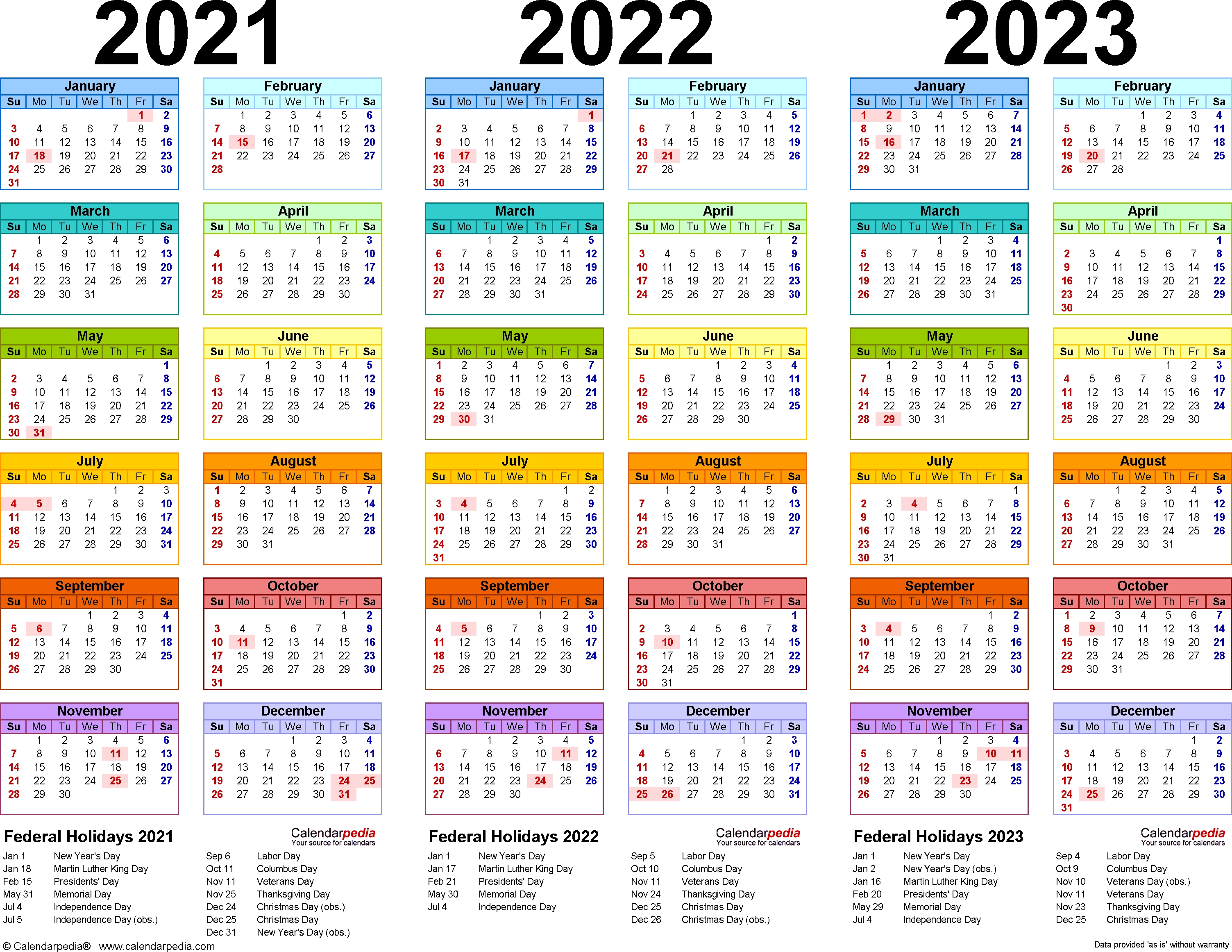 2021-2023 Three Year Calendar - Free Printable Pdf Templates