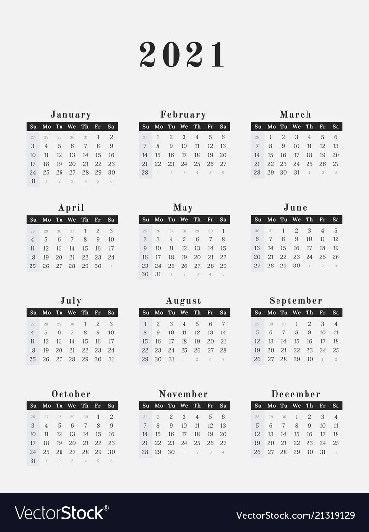 2021 Year Calendar Vertical Design