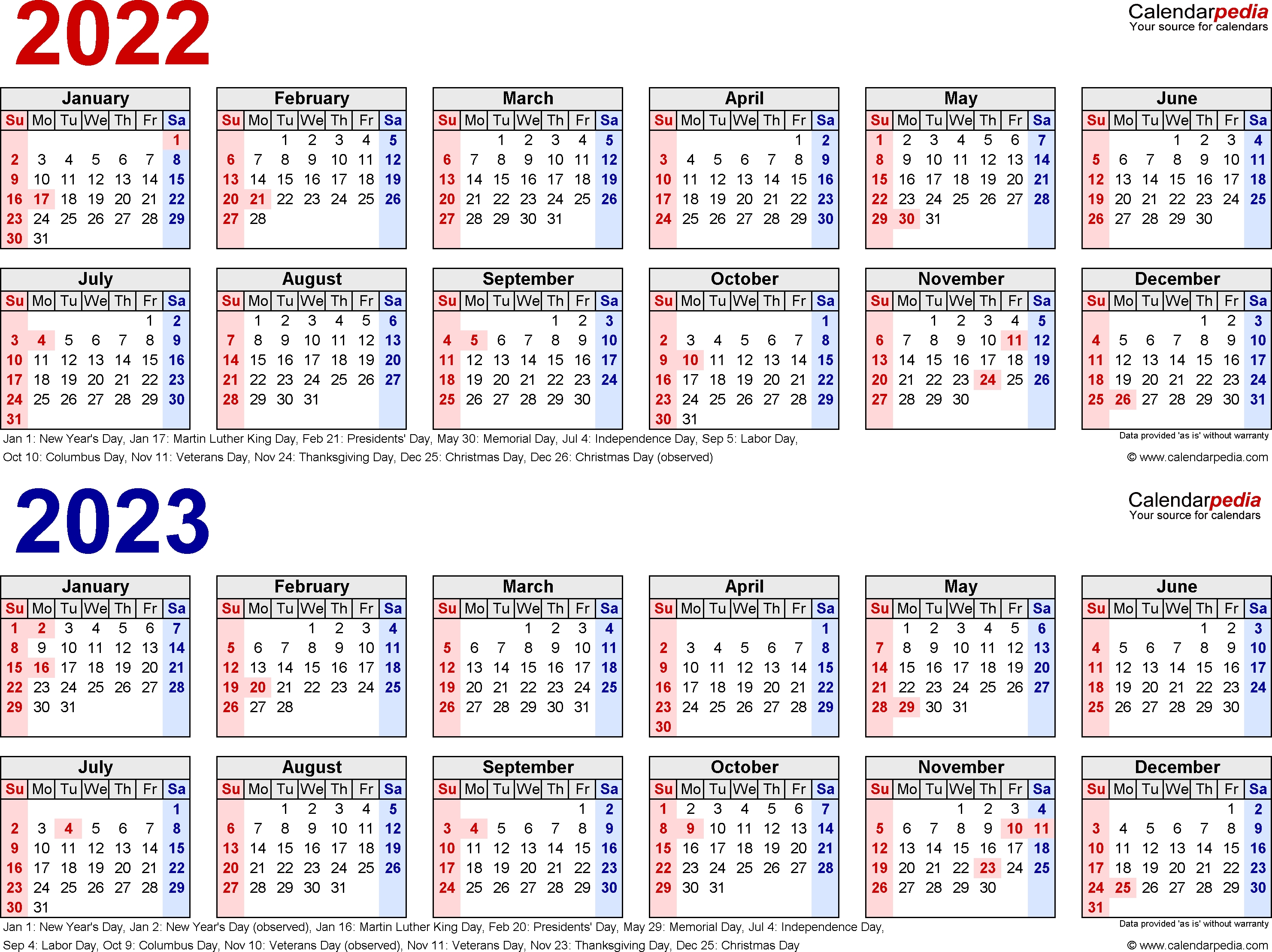 2022-2023 Two Year Calendar - Free Printable Excel Templates