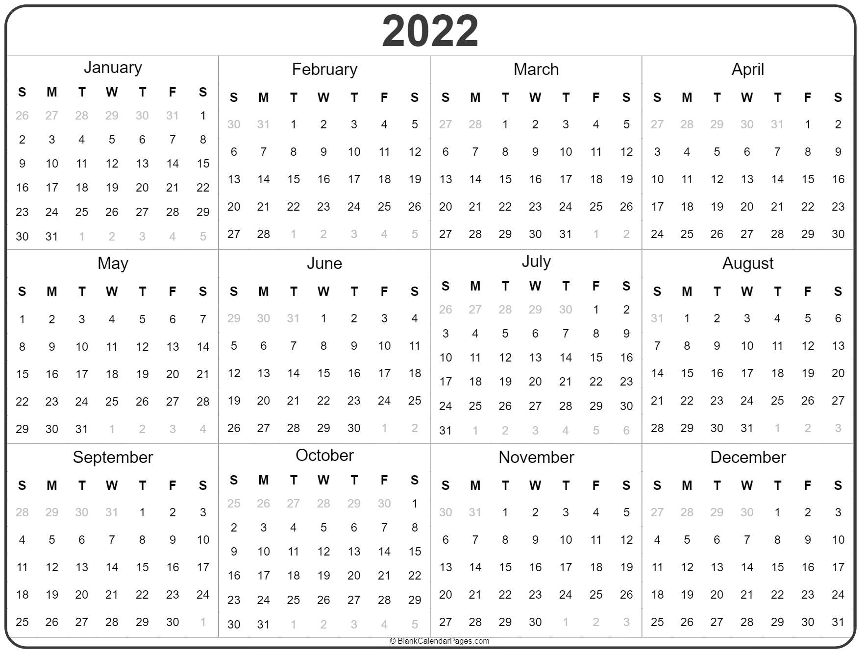 printable mini calendar 2022