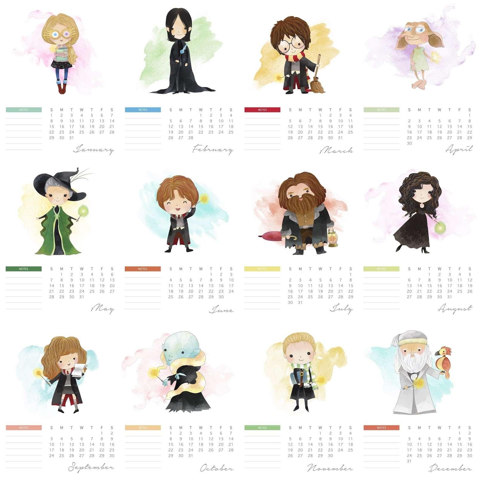 Free Printable Calendar Harry Potter Month Calendar Printable