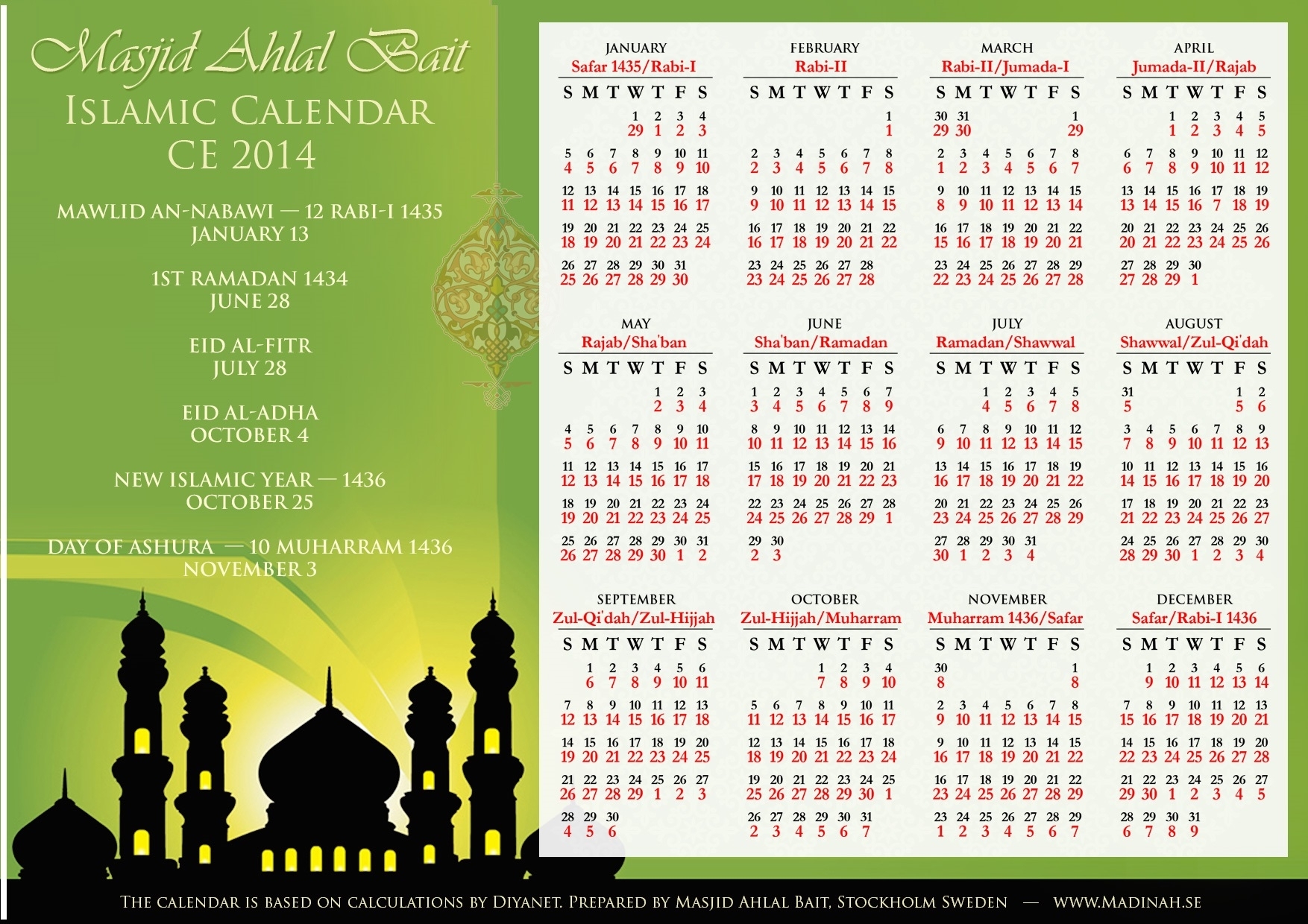 months of islamic calendar 2016