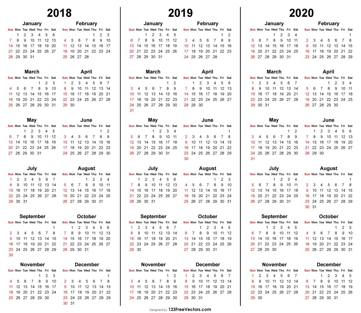 3 Year Calendar 2018 2019 2020 Printable | Free Printable