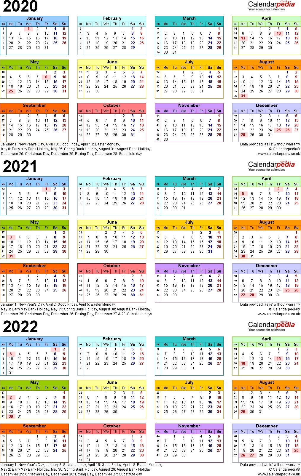3 Year Calendar 2020 2021 2022 | Us Calendar Example