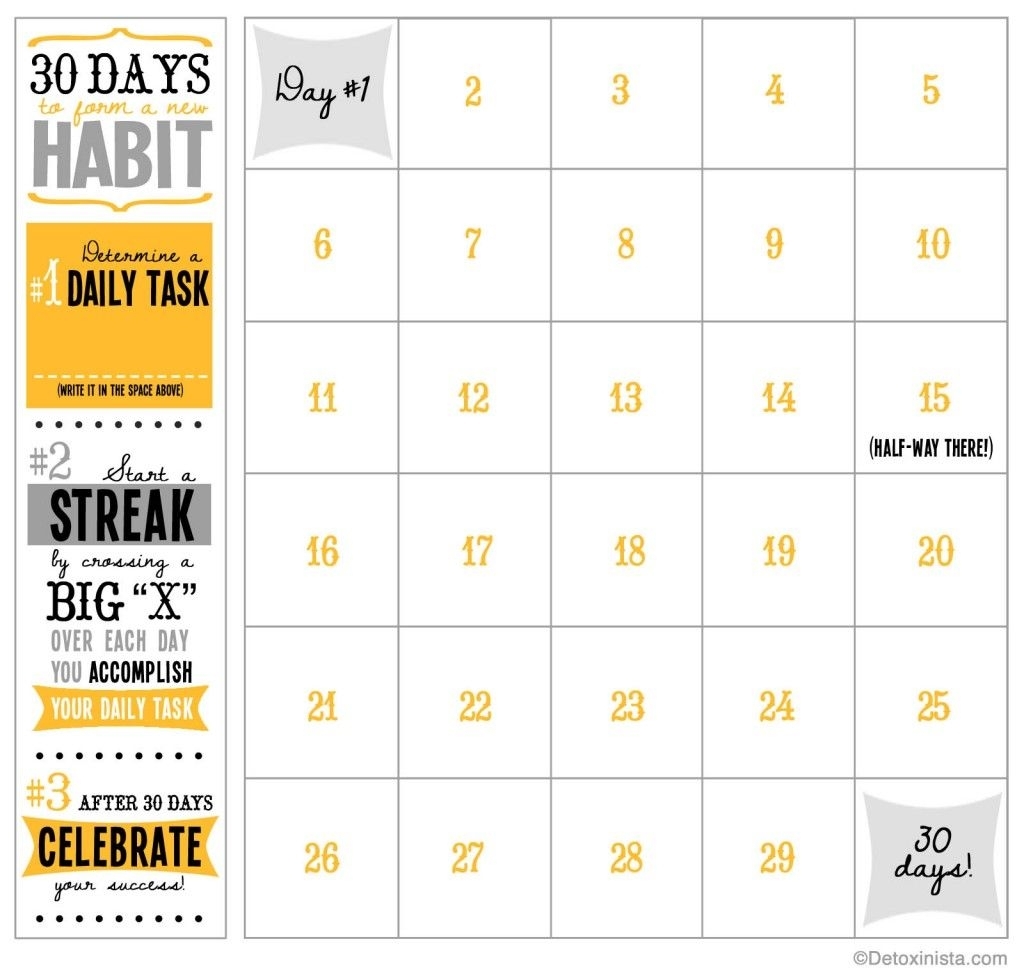 30-Day Printable Calendar | Workout Calendar, Goal Calendar