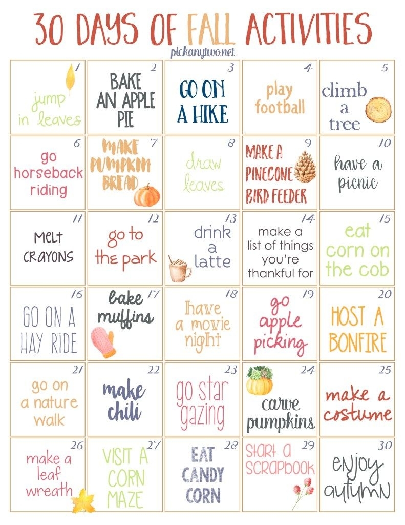 30 Days Of Fall Activities: Free Printable Calendar | Fun
