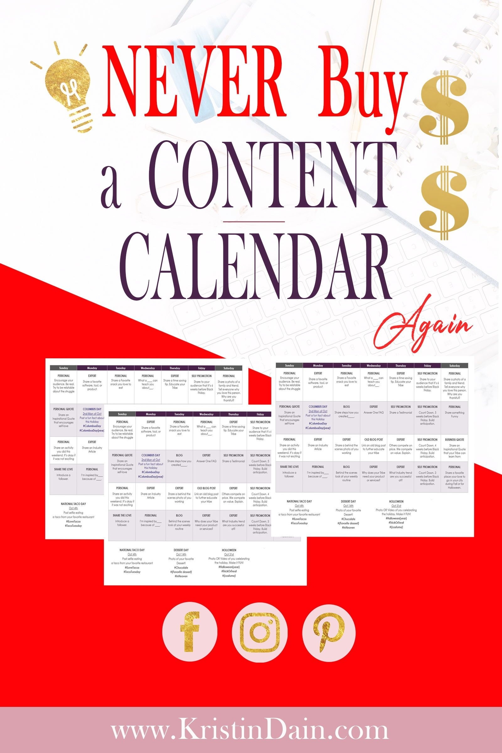 365 Day Social Media Content Calendar | Social Media Content