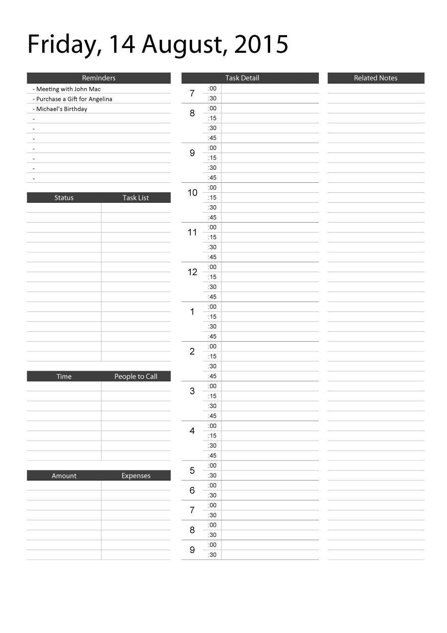 47 Printable Daily Planner Templates (Free In Word/excel/pdf)