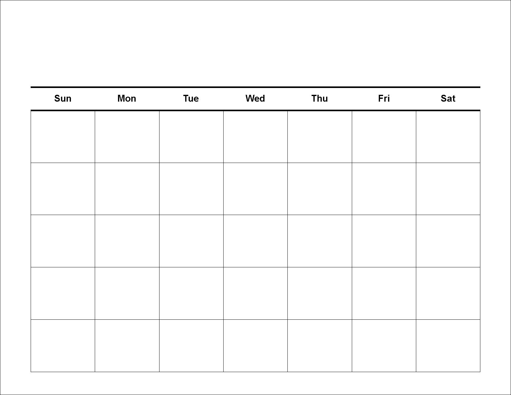 5 Day Monthly Calendar Template 2019 • Printable Blank