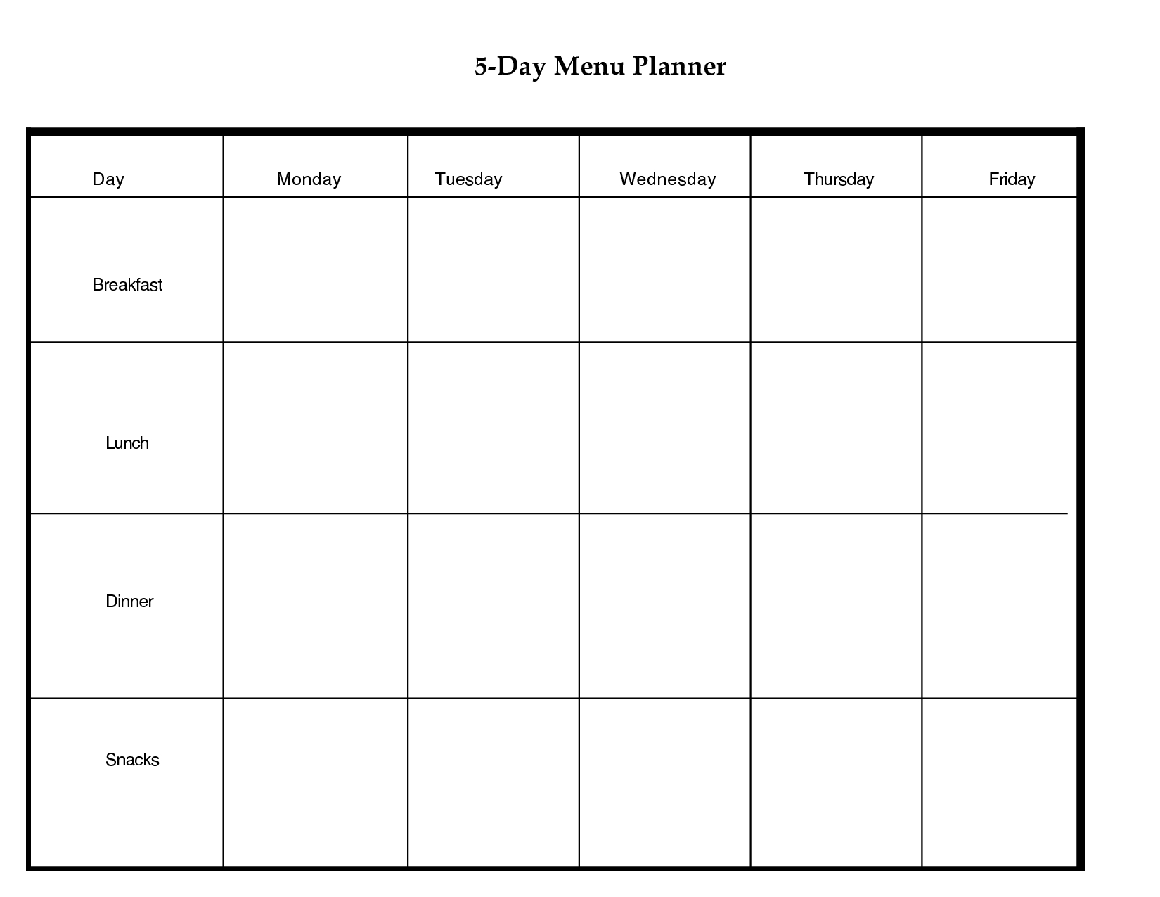 5 Day Weekly Planner Printable | Scope Of Work Template