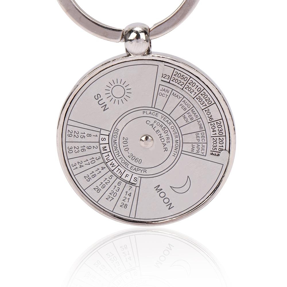 50 Years Perpetual Calendar Keyring Unique Compass Metal Keychain Gift