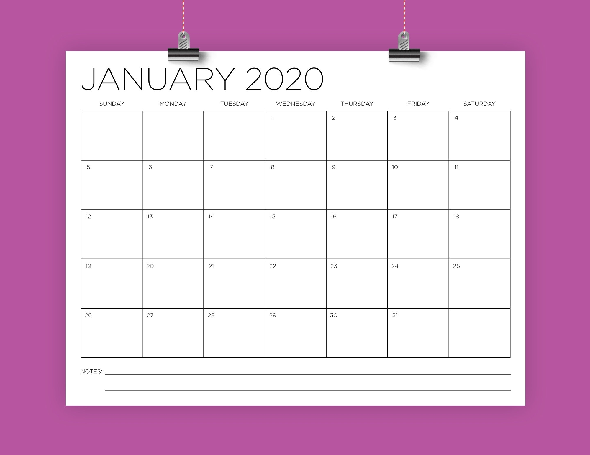 8.5 X 11 Inch 2020 Calendar Template | Instant Download | Modern Thin Sans  Serif Type Monthly Printable Desk Wall Calender | Print Ready