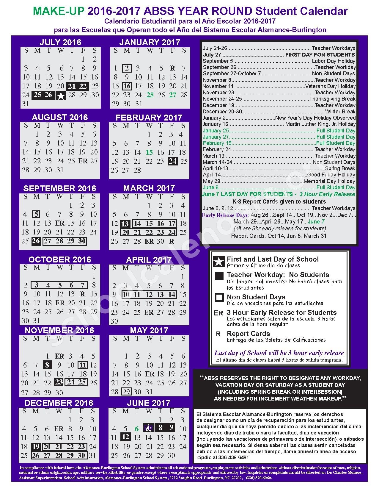 Year Round Calendar Abss | Month Calendar Printable