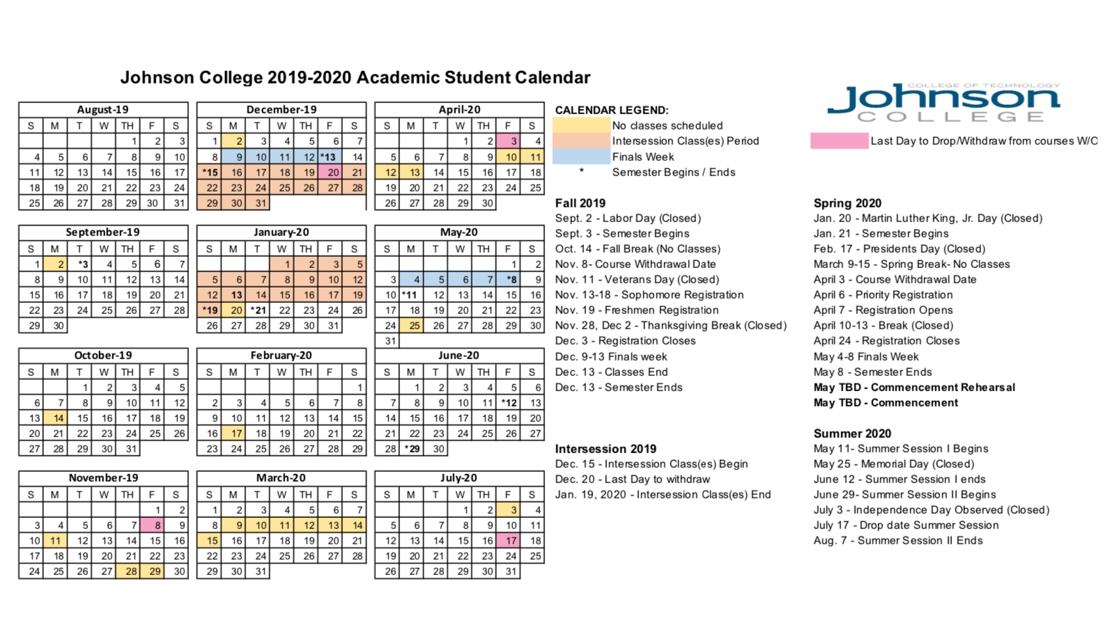 Academic Calendar - Johnson College Of Technology