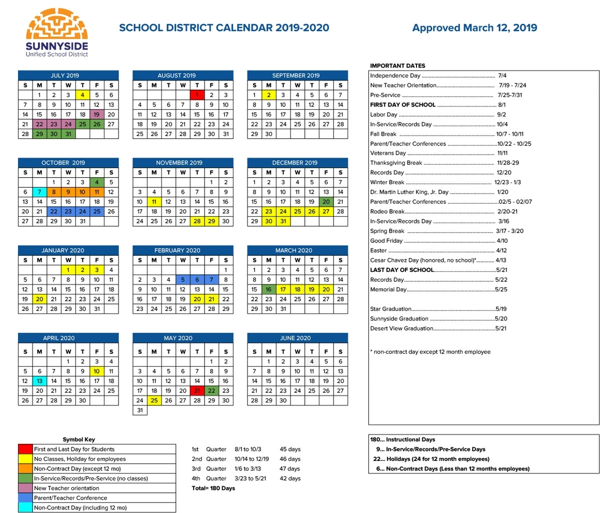 Academic Calendar | Sunnyside Unified School District