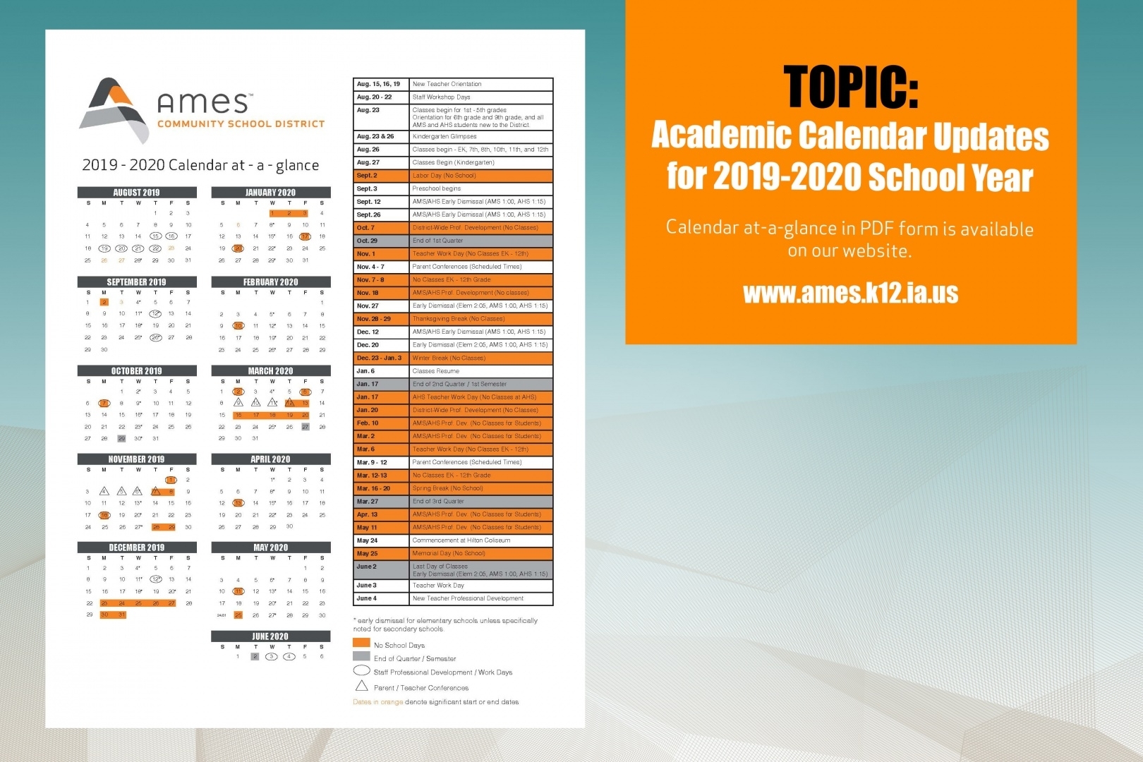 Academic Calendar Updates 2019-2020 - Ames Community School