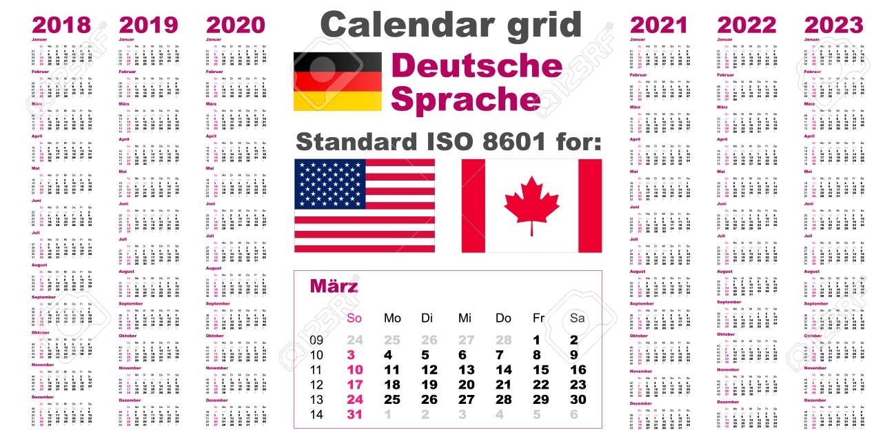 American Calendar Standard Us. Deutsch German Language 2018 2019..