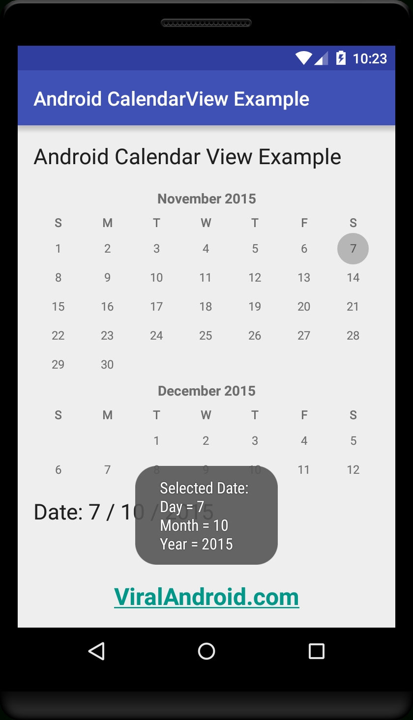 Android Calendarview Example | Viral Android – Tutorials