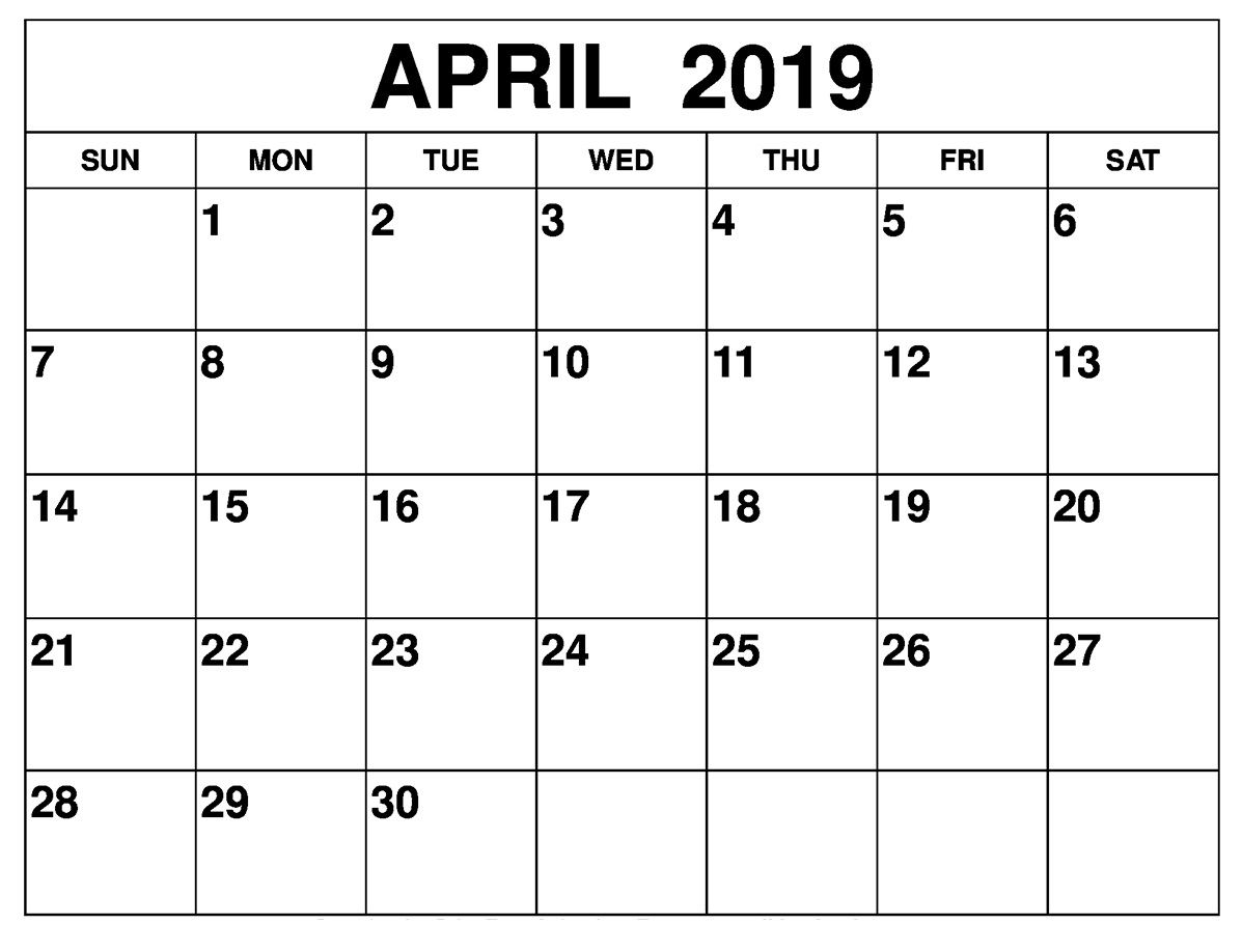 April 2019 Calendar Template Large Print | Printable