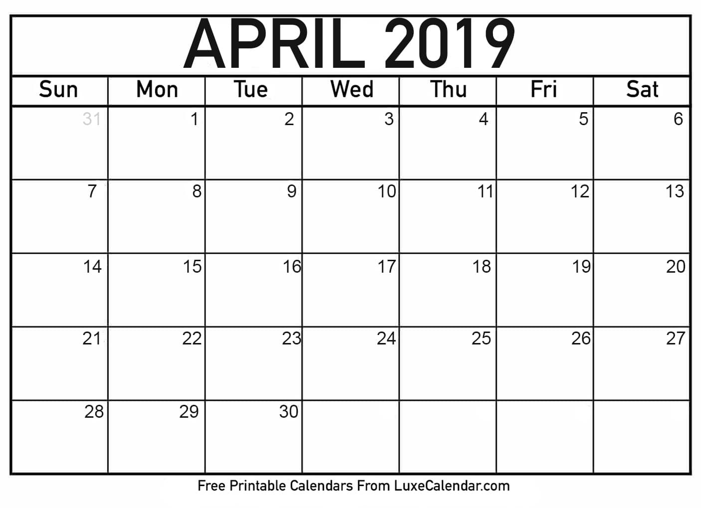 April 2019 Calendar Word - Printable Calendar 2019| Blank
