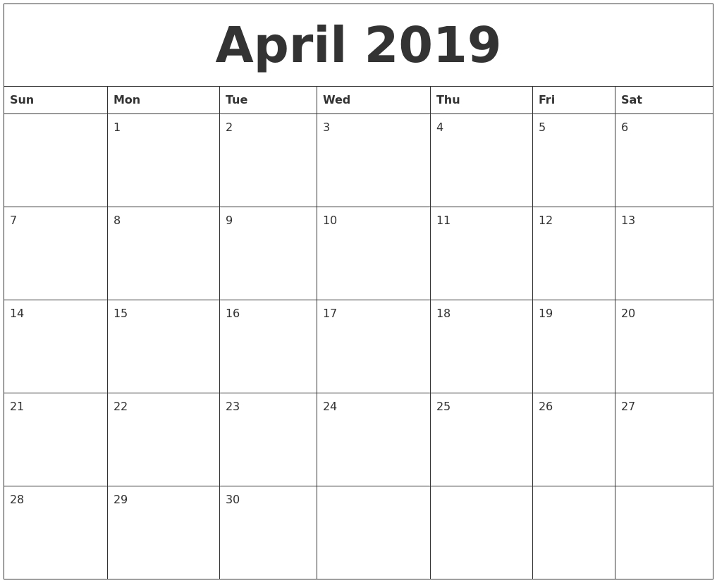 April 2019 Printable Calendar Templates - Free Blank