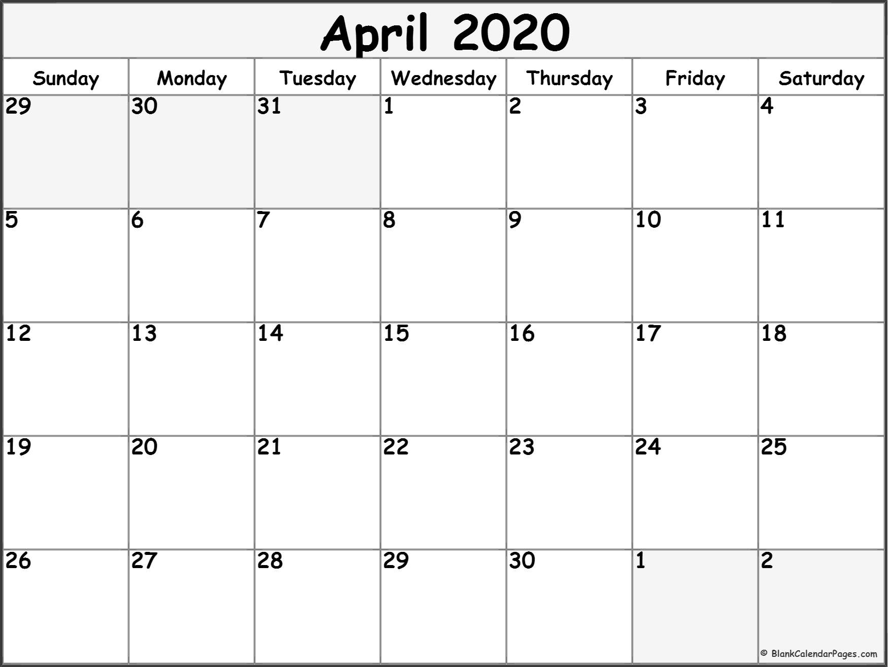 April 2020 Calendar | Free Printable Monthly Calendars