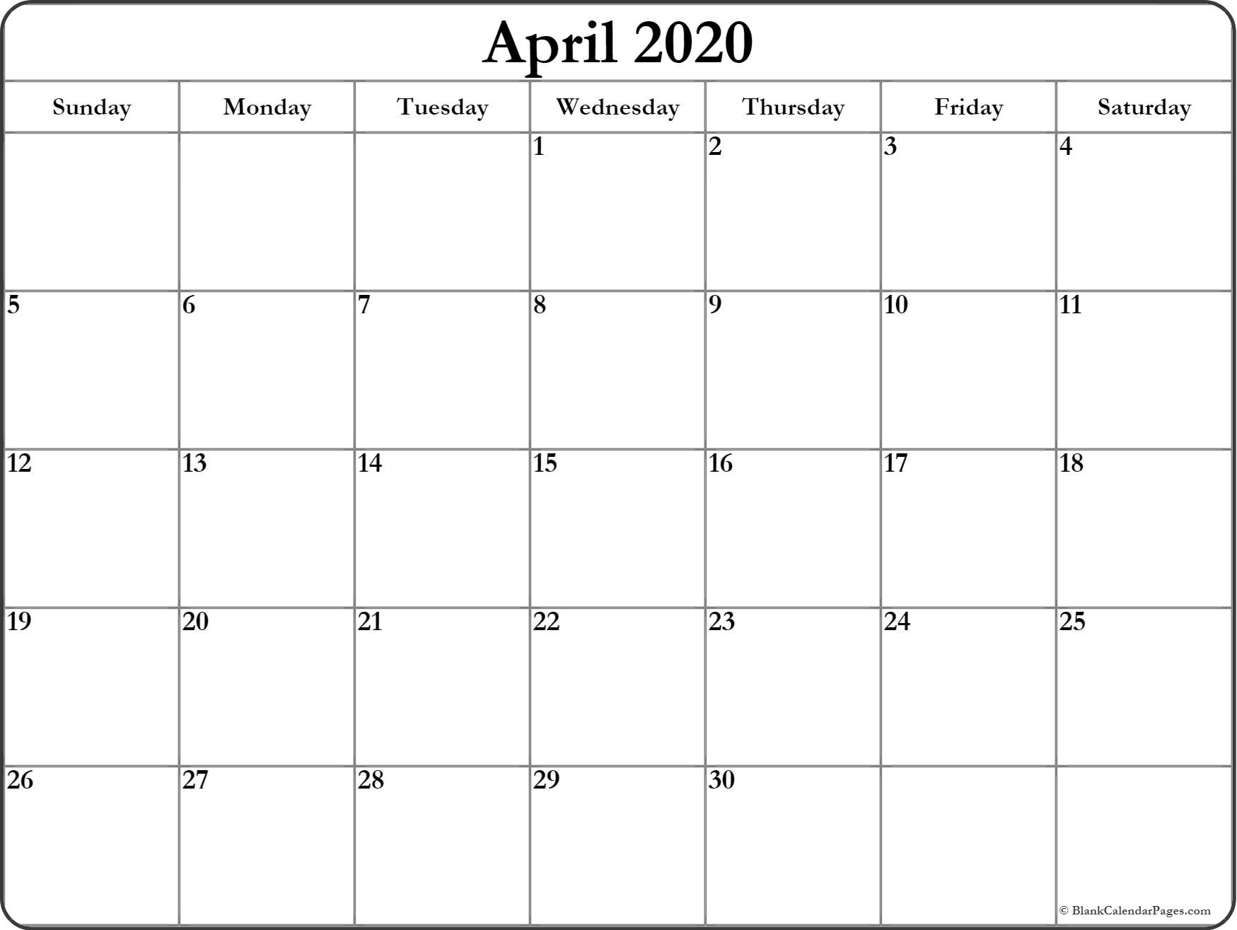 April 2020 Calendar | Free Printable Monthly Calendars