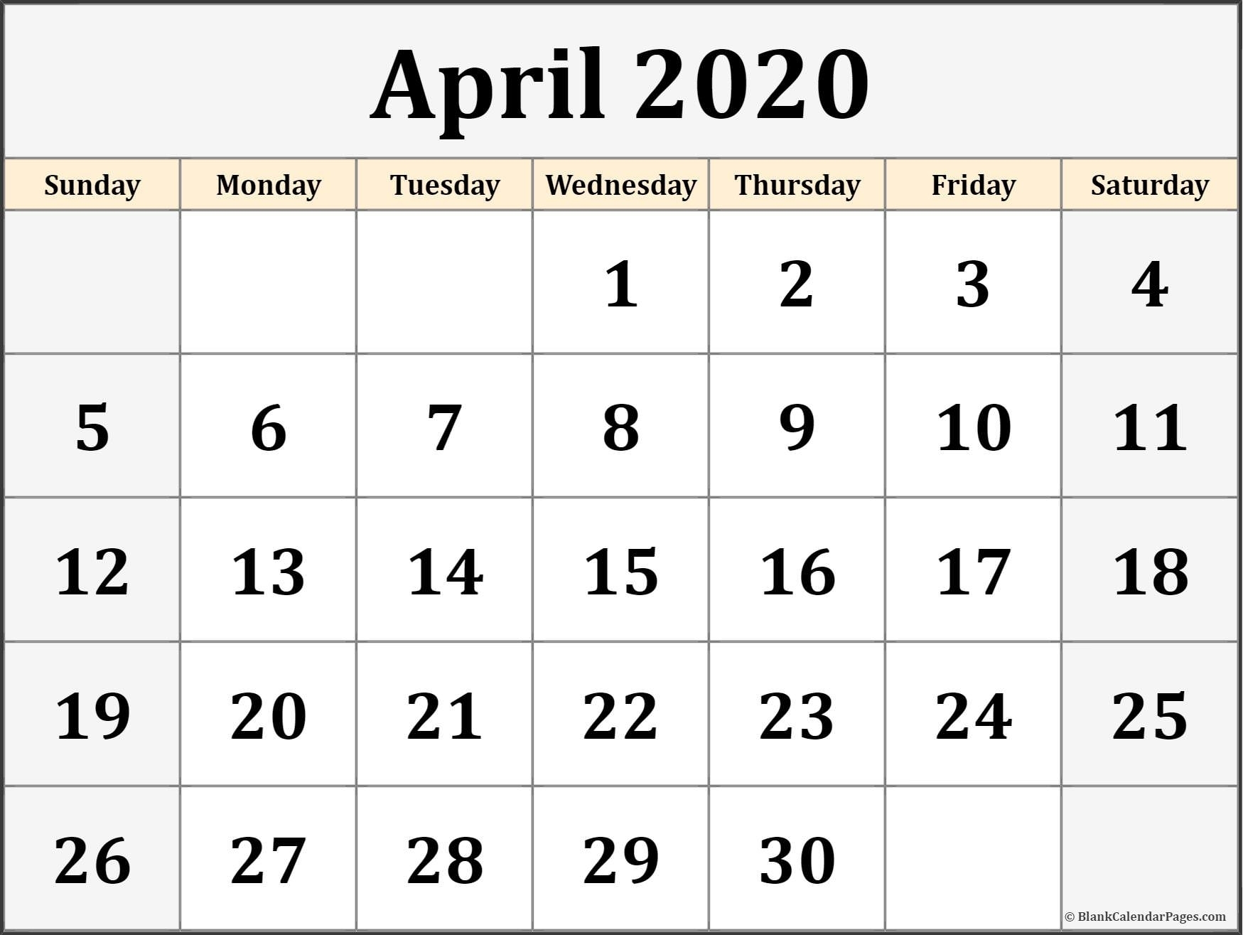 April 2020 Calendar | Free Printable Monthly Calendars