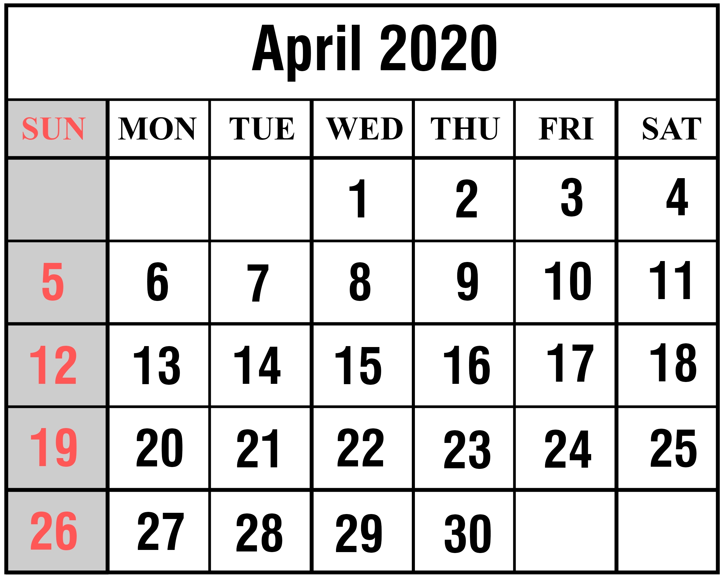 April 2020 Calendar Printable | Monthly Calendar Template
