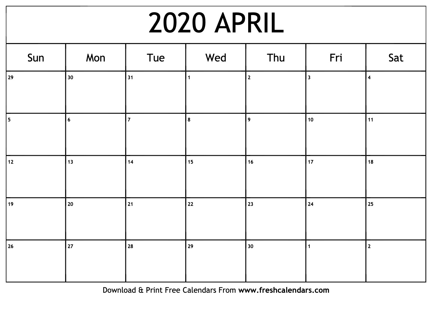 April 2020 Calendar Printable