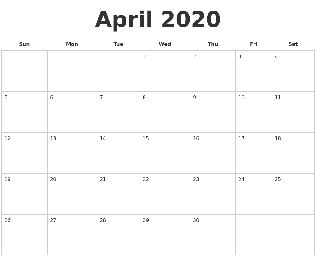 April 2020 Calendars Free