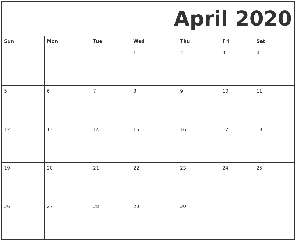 April 2020 Free Printable Calendar