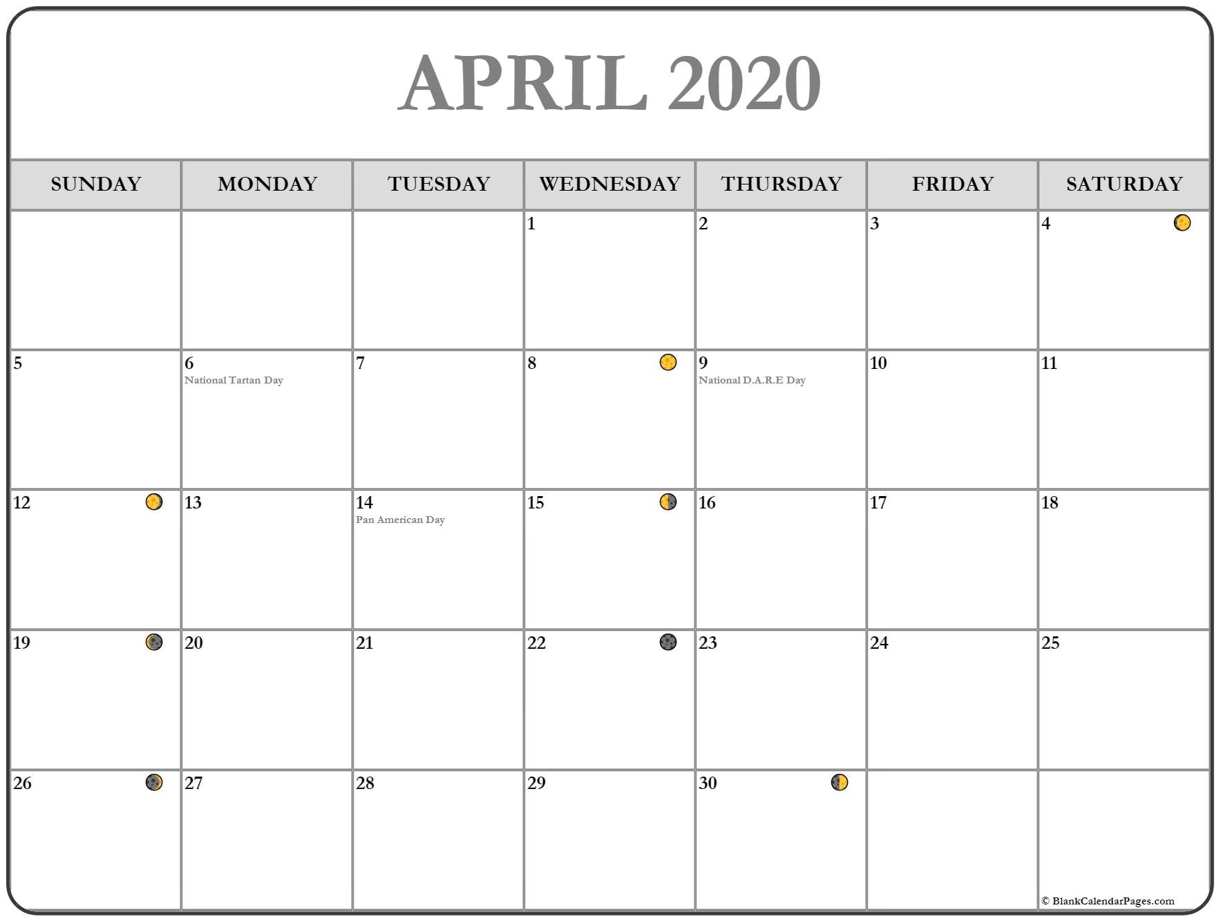 April 2020 Lunar Calendar | Moon Phase Calendar