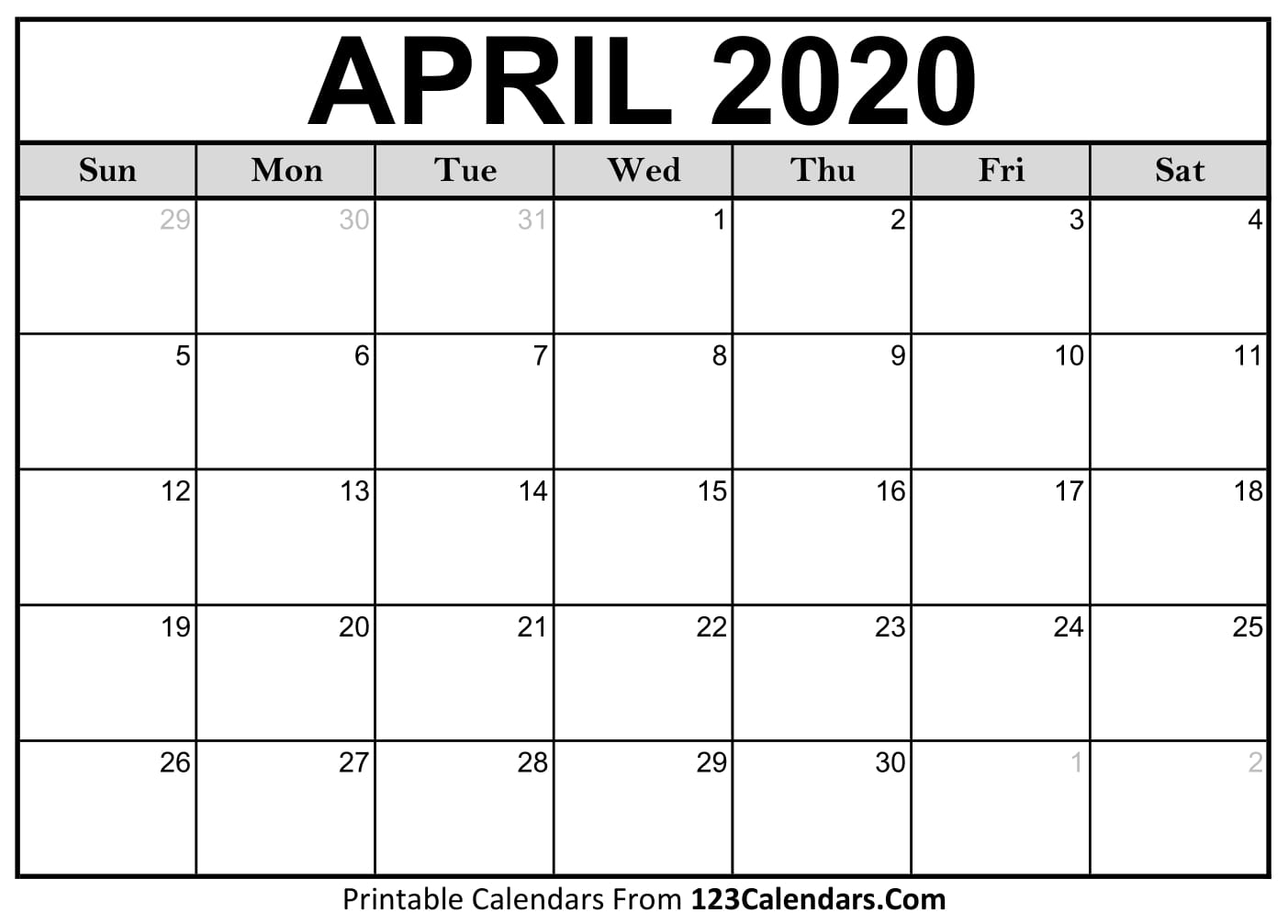 April 2020 Printable Calendar | 123Calendars