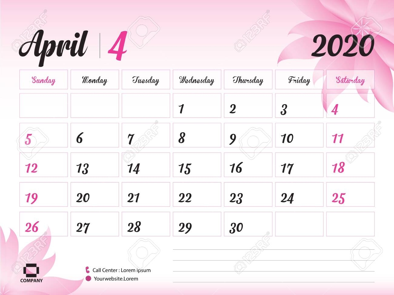 April 2020 Year Template, Calendar 2020, Desk Calendar Design,..