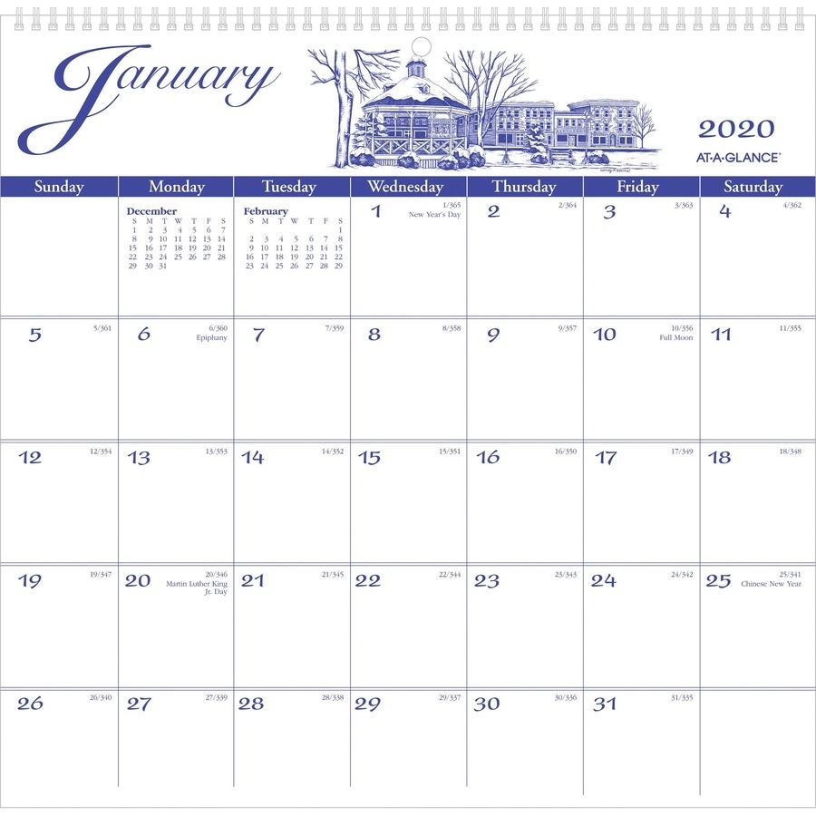 At-A-Glance Illustrators Edition Monthly Wall Calendar - Yes - Monthly - 1  Year - January 2020 Till December 2020 - 1 Month Single Page Layout - 11