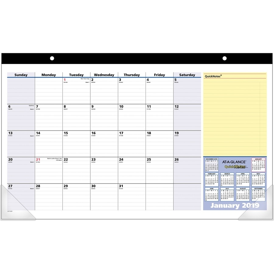 At-A-Glance Quicknotes Monthly Desk Pad - Yes - Monthly - 1.1 Year -  January 2020 Till January 2021 - 1 Month Single Page Layout - 17 3/4&quot; X 10  7/8&quot; -