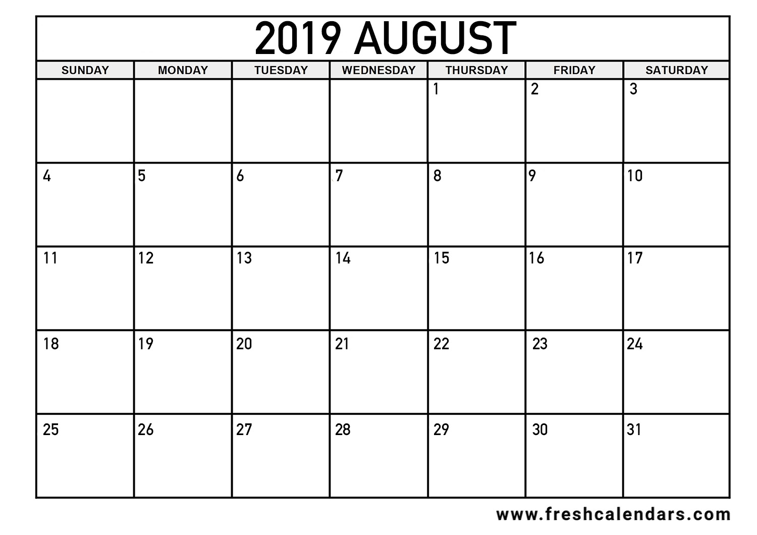 August 2019 Calendar Printable