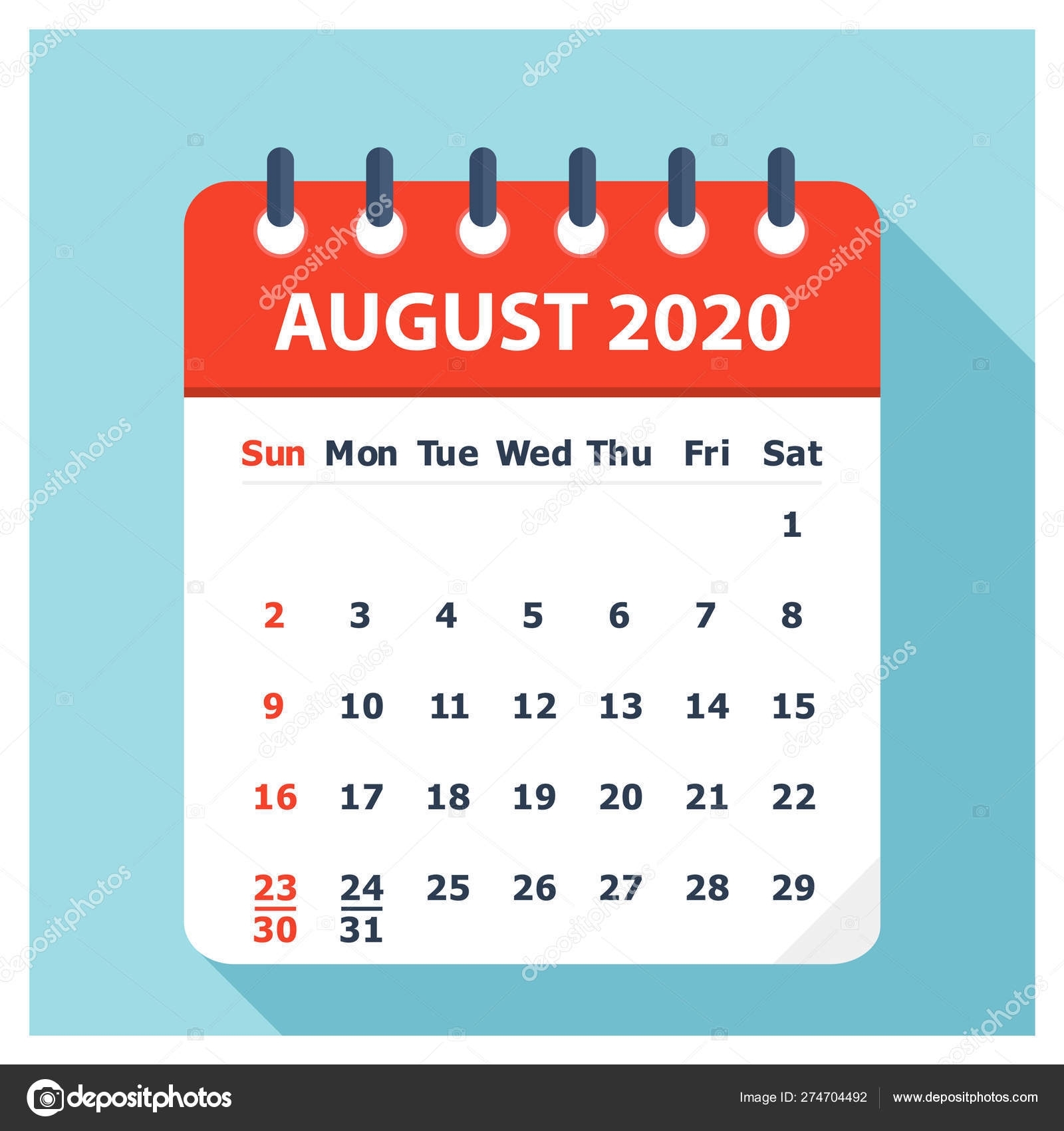 August 2020 - Calendar Icon - Calendar Design Template