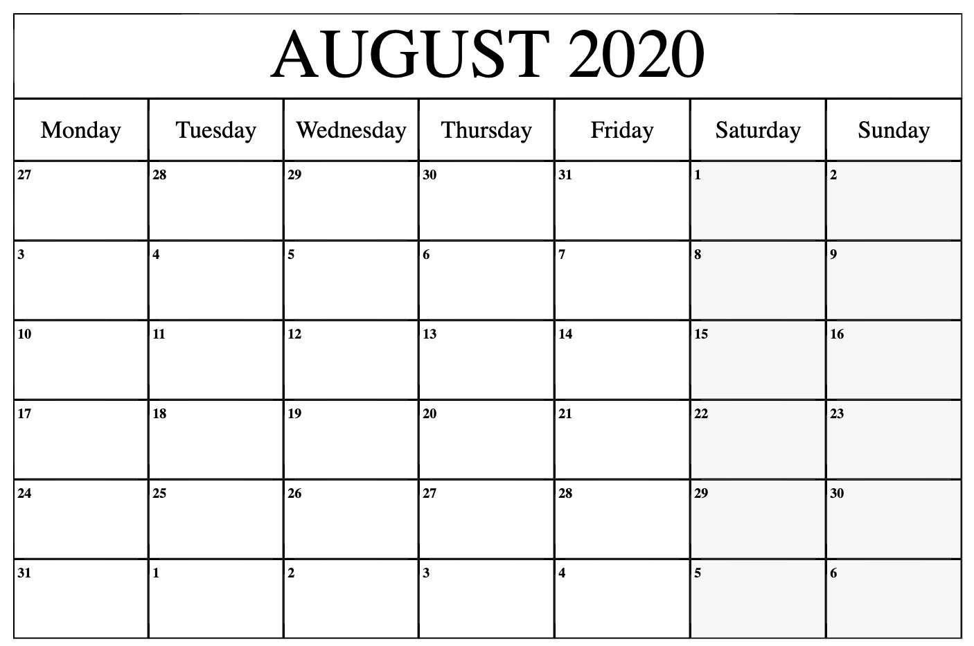 August 2020 Calendar Printable Template With Holidays