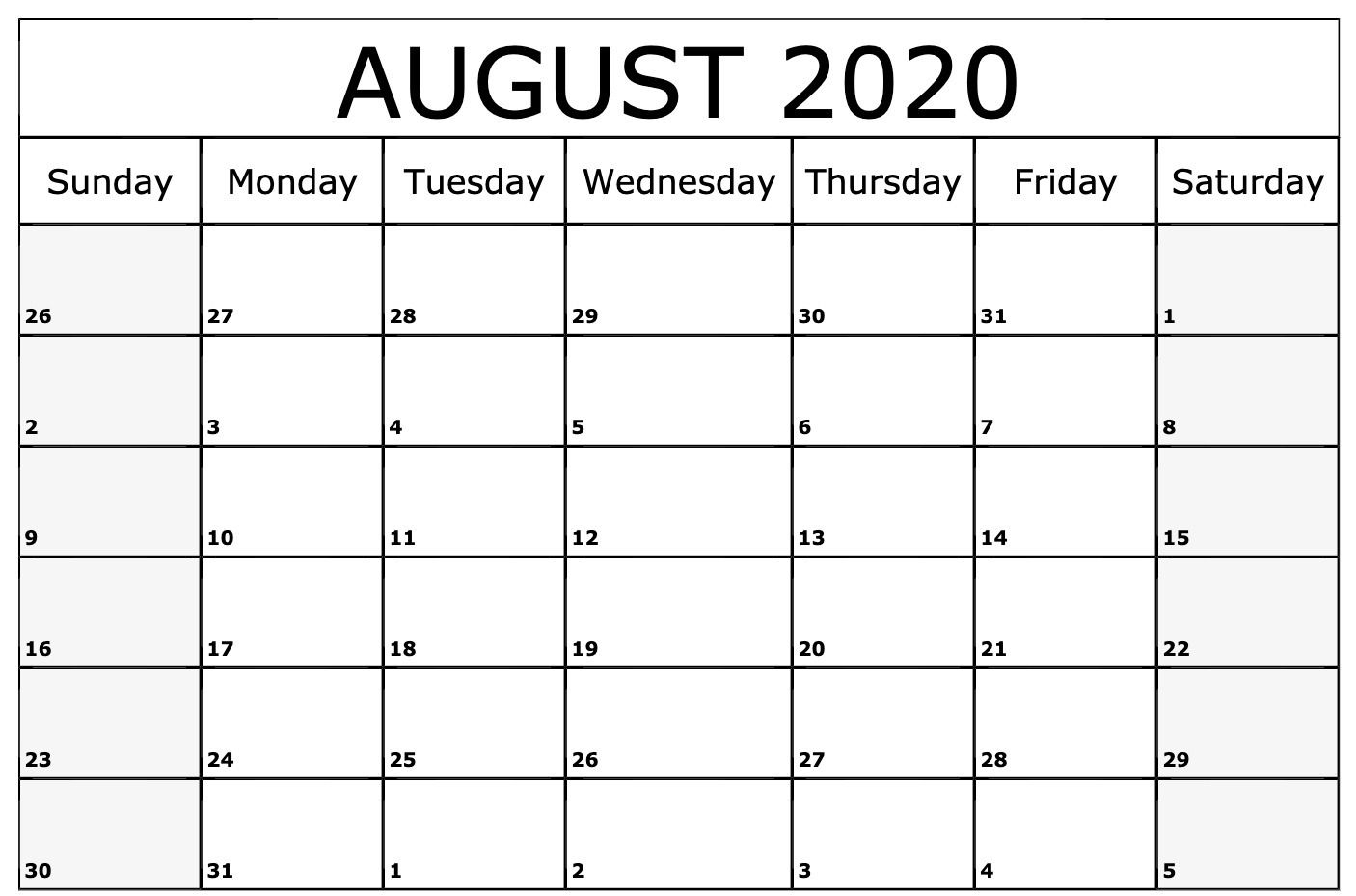 August 2020 Calendar Template | Printable Calendar Template