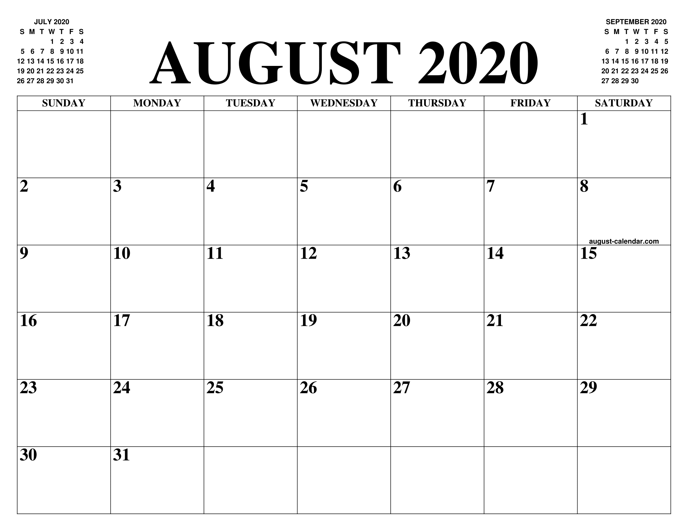 August 2020 Calendar Word Doc - Printable Calendar 2019