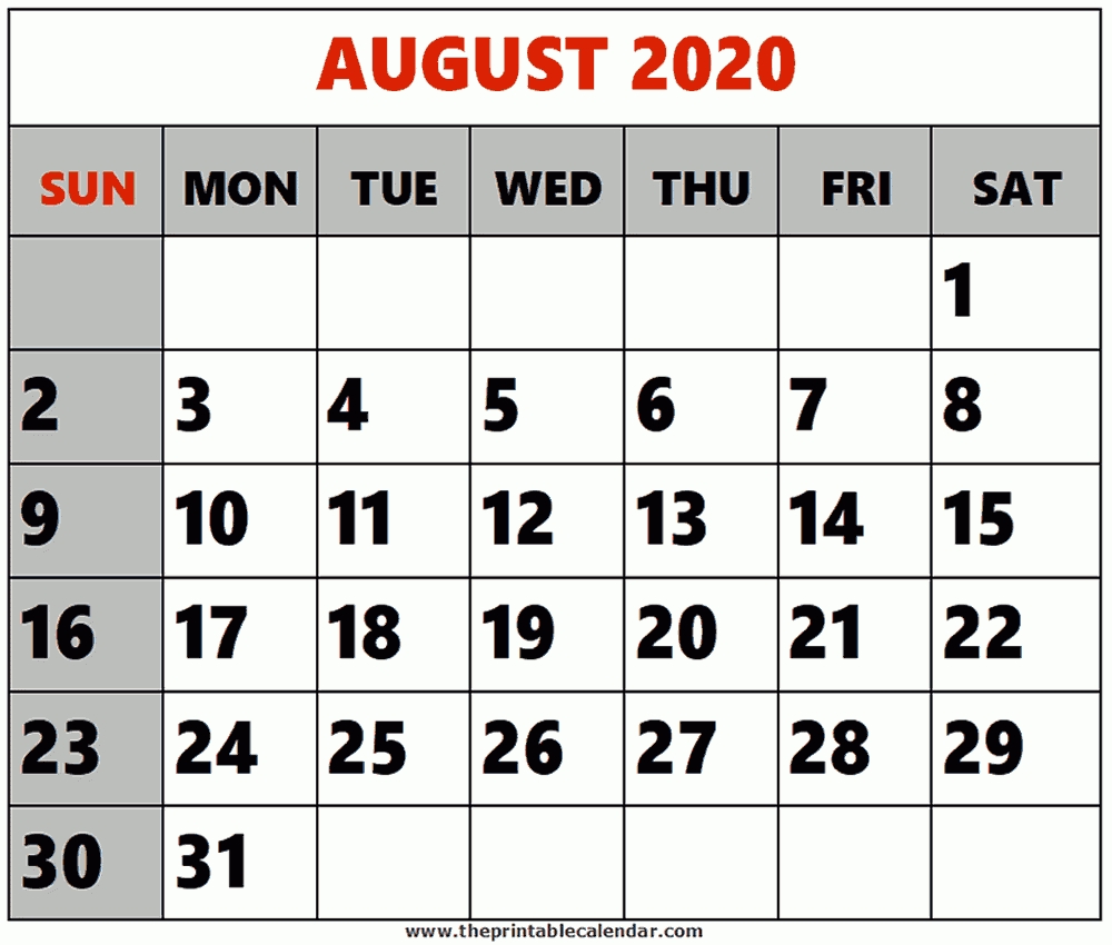 August 2020 Printable Calendars