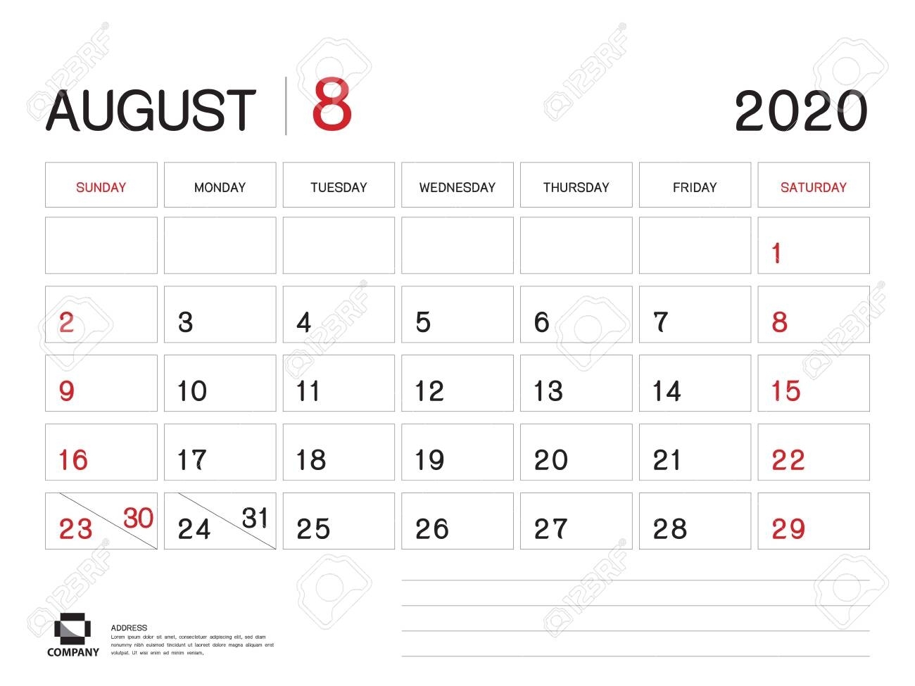 August 2020 Year Template, Calendar 2020, Desk Calendar Design,..