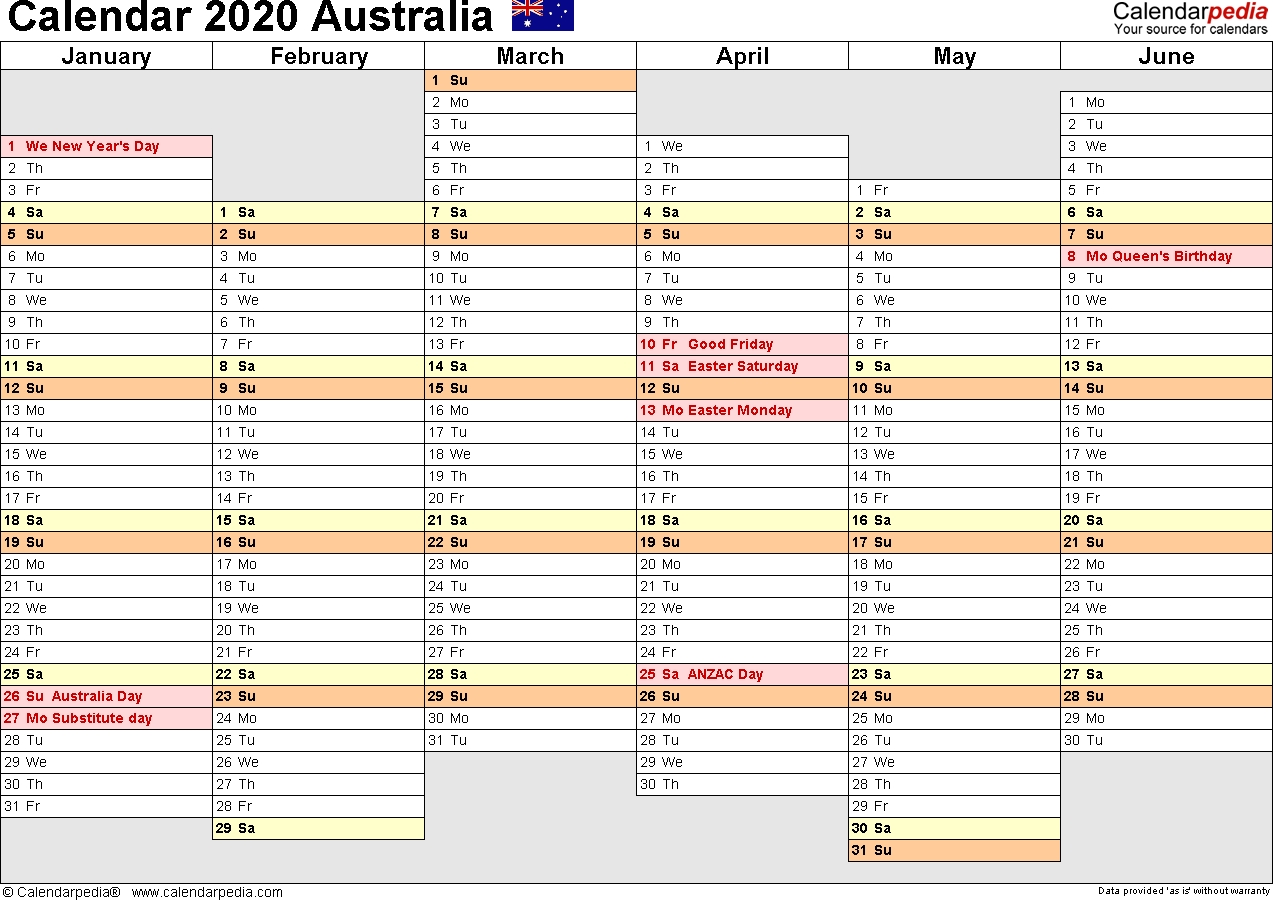 Australia Calendar 2020 - Free Printable Excel Templates