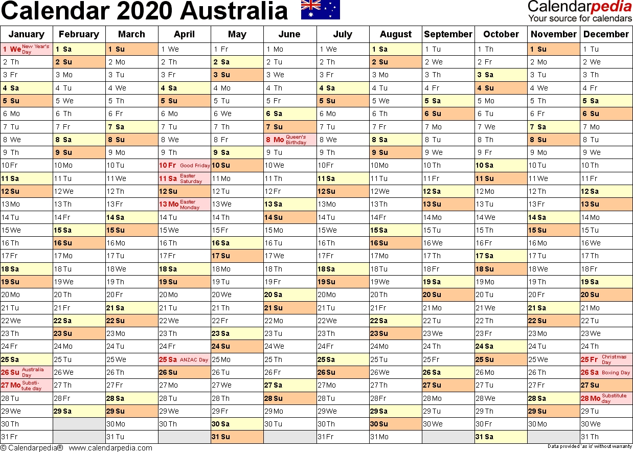 Australia Calendar 2020 - Free Printable Excel Templates